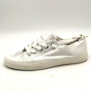 Maurices Womens Lace Up Canvas Sneakers‎ White Round Toe Fringed Edging 9M